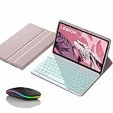 Tangentbordsfodral för Lenovo Tab P11 11" 2024 (TB-331FC), Magnetiskt Avtagbart Trådlöst Bakgrundsbelysning Tangentbord med Bluetooth-Mus,Pink