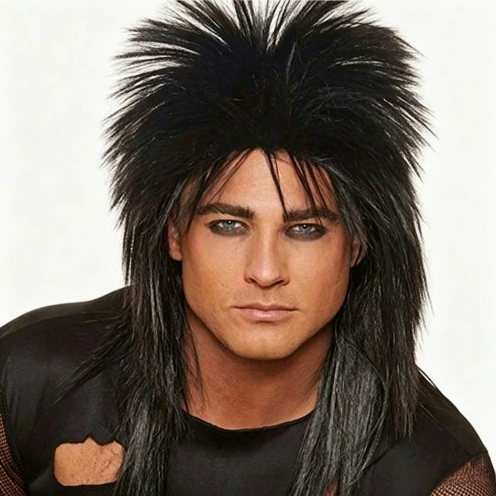 Unisex Long Black 70s 80s Mullet Rock-rocker Halloween Cosplay Wigs, Wig For Themed Costume Party