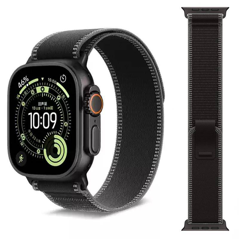 Trail Loop-armband för Apple Watch Ultra 4 3 Band 49mm 44mm 46mm 45mm 41mm 42mm 40mm Correa Armband iWatch Series 10 9 SE 11 12 black