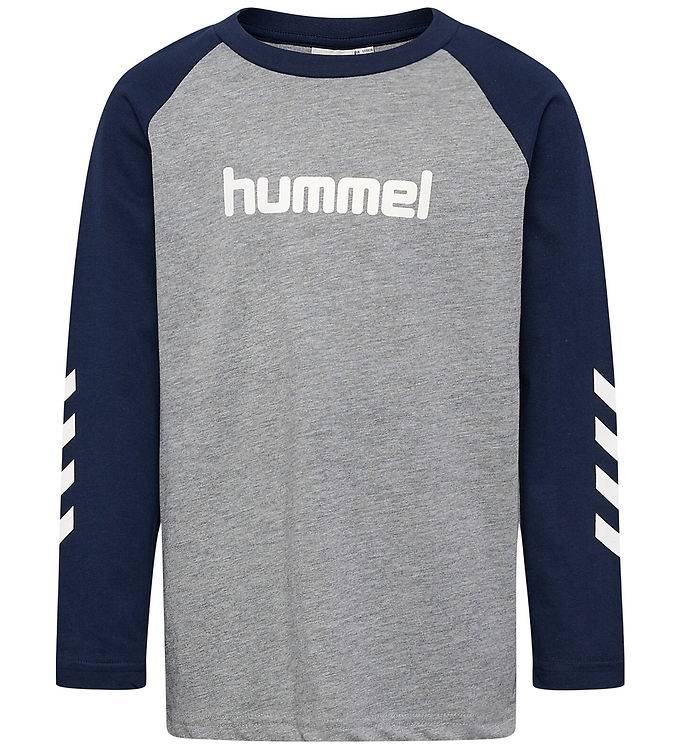 Hummel Bluse - hmlJR Logo - Gråmeleret/Dress Blues - Hummel - 5-6 år (110-116) - Bluse