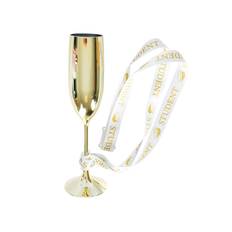 Champagneglas i guld på sidenband student - 24 cm