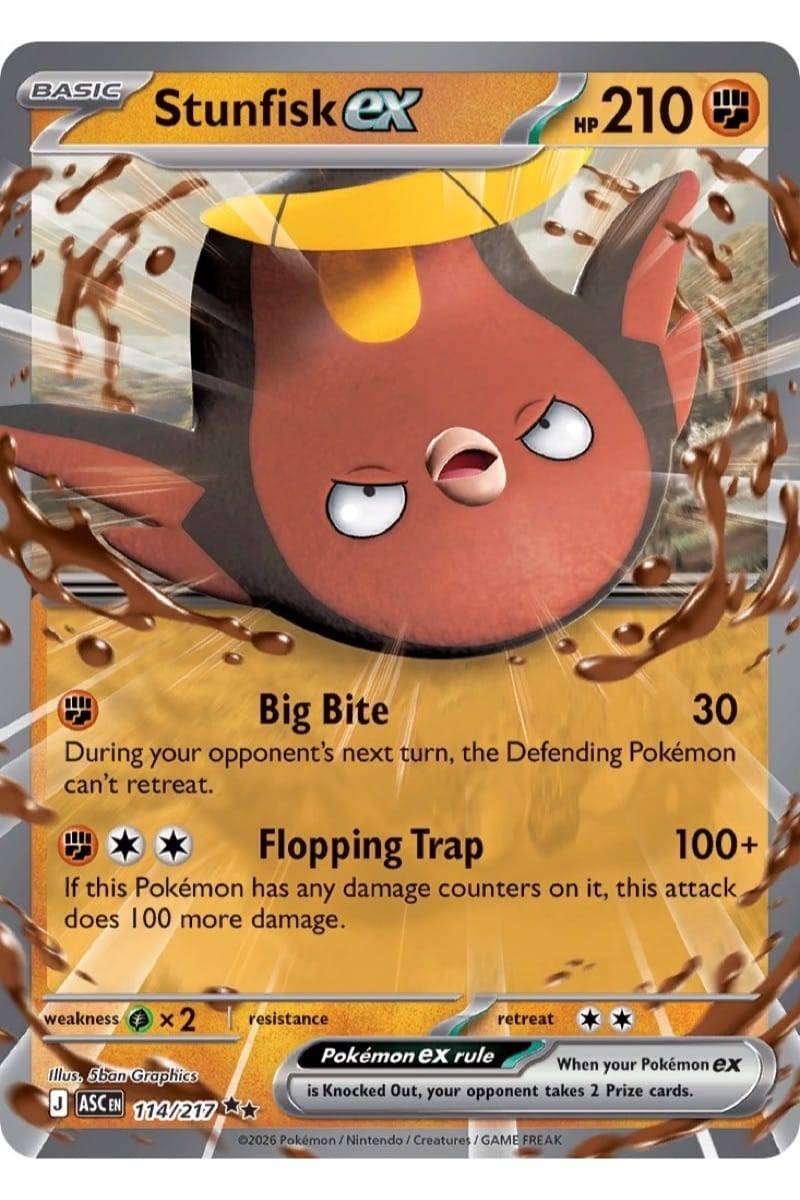 Pokémon Stunfisk ex 114/217 Ascended Heroes - Pokemon kort - EX kort - Pocket Monster.