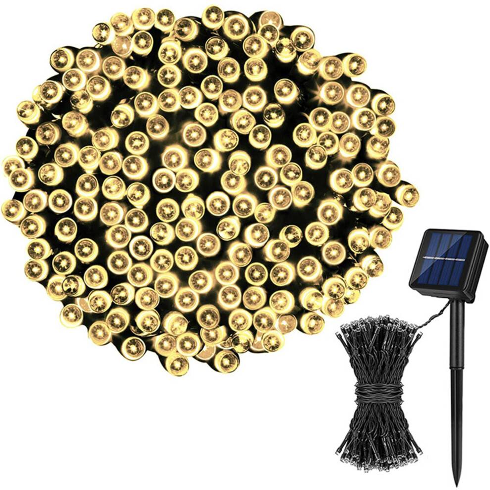 Elegant udendørs solcelledrevet julelys, hukommelsesfunktion, 200 LED varm hvid fe-stjerneklar lyskæde til have, hegn, balkon, fester, bryllupper,