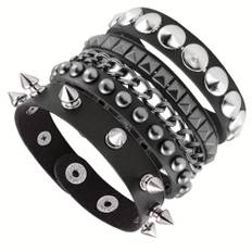 TEMU 3pcs Punk Pu Leather Bracelet, Men Women With Metal Rivet Hand Accessories