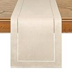 LOMOHOO Rustik bordslöpare 45 cm lång – bohostil, bondgård, flätad randig för soffbord, middagsfest, semester (30 x 275 cm, beige)