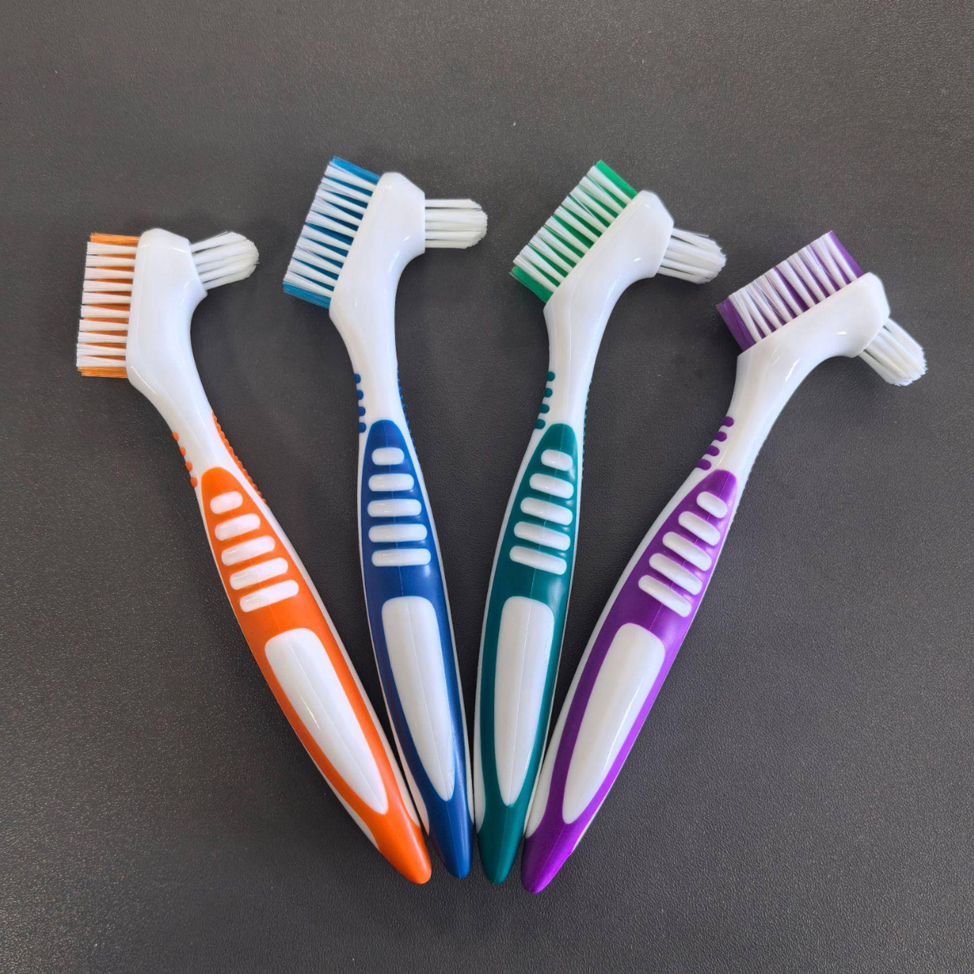 1Pcs Double Sided Denture Brush Non Slip Handle Cleaning Brush for Invisible Braces Orthodontic Retainer blå