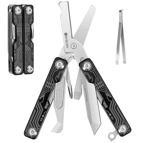 BIBURY multiverktyg, minisailor Scissors, multiknippsax EDC med 9 verktyg, fickkniv, burköppnare, skruvdragare, osynlig pincett, campingtillbehör, utomhusöverlevnad, presenter till män