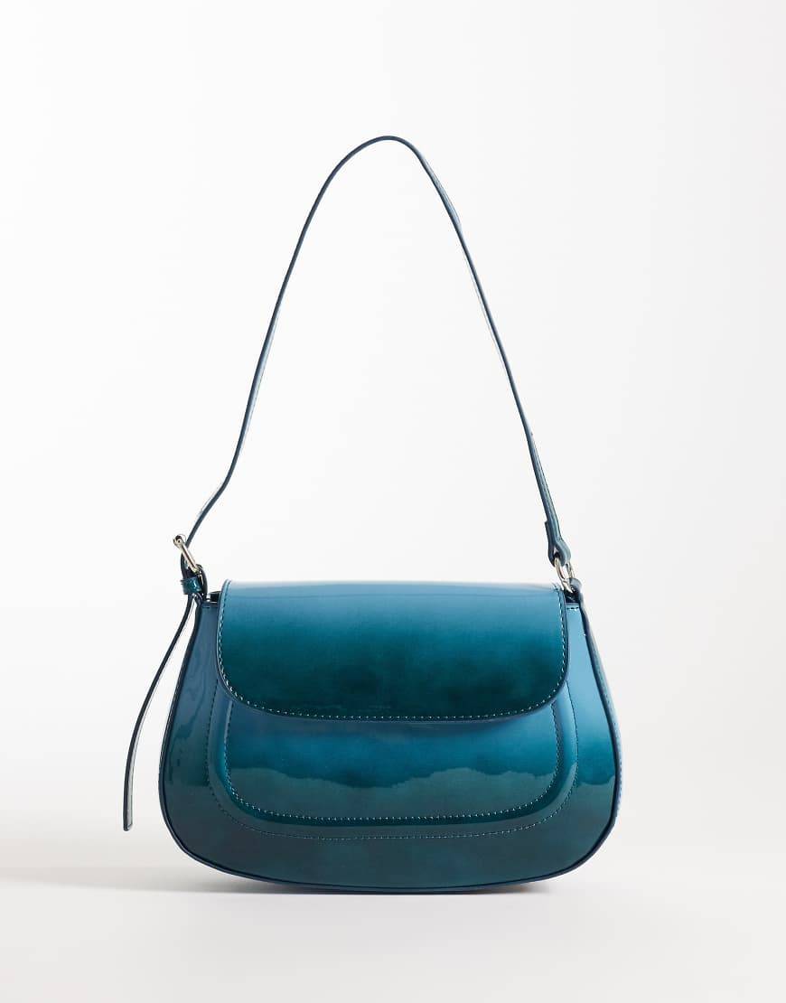 ASOS DESIGN - Skuldertaske med flaplukning og højglans i blå ombré-effekt-Gul - No Size