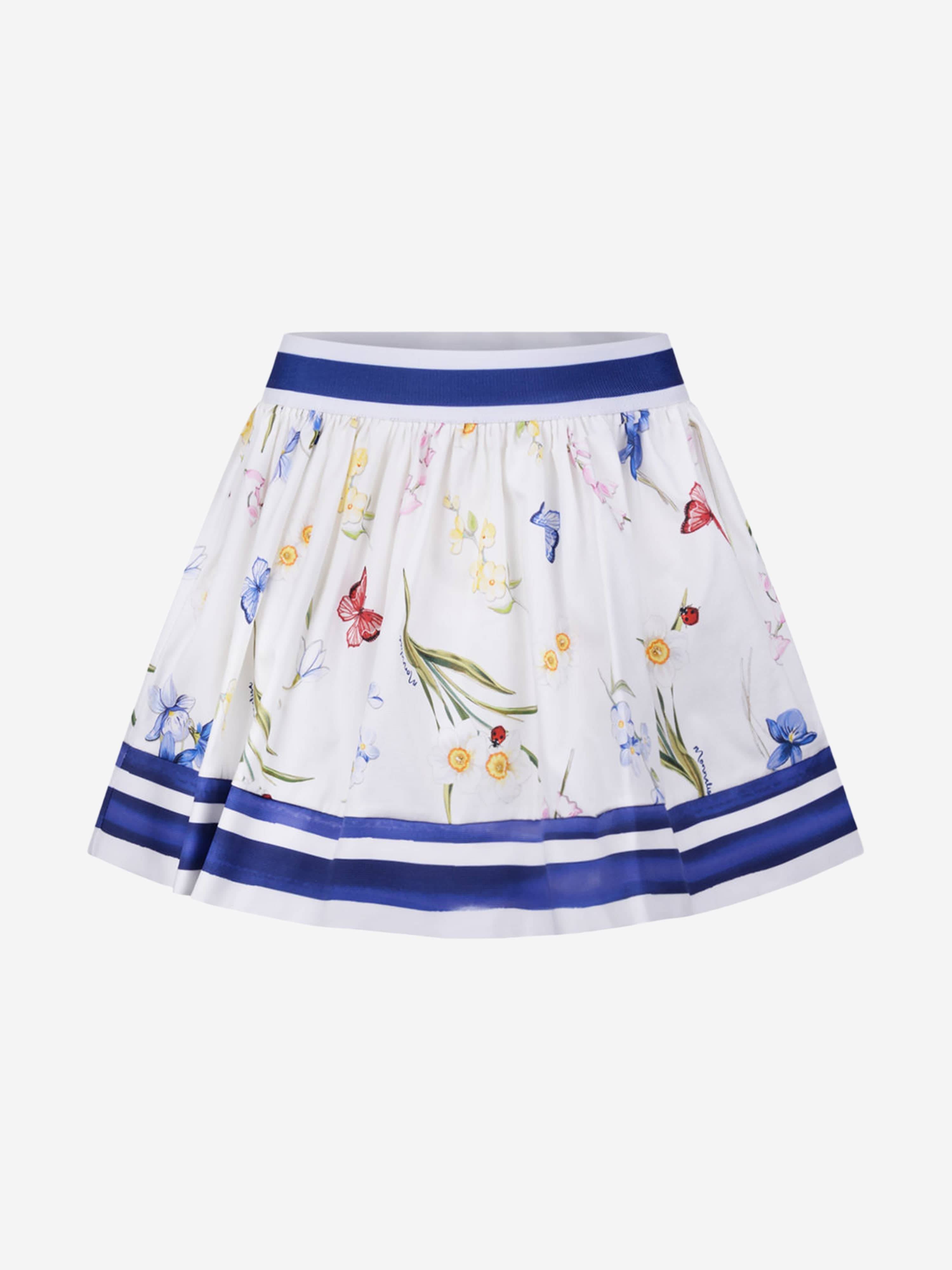 Monnalisa Girls Cotton Floral Skirt in Blue - Blue / 2 Yrs (2 Yrs)