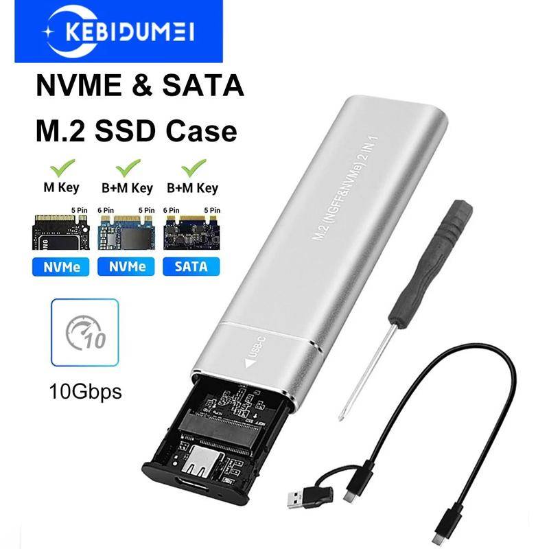 M2 SSD-fodral Dubbelprotokoll NVMe SATA SSD-kabinettadapter 10 Gbps USB 3.1 Typ C Extern M.2-kabinett Stöder M-nycklar B&M-nycklar