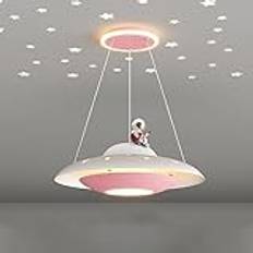Barn UFO-hängande belysning för pojkar Flickor Sovrum Rosa ljuskrona Projektion Star LED Astronaut Hängande taklampa Blå Planet hängande ljusarmatur för barnrum barnkammare