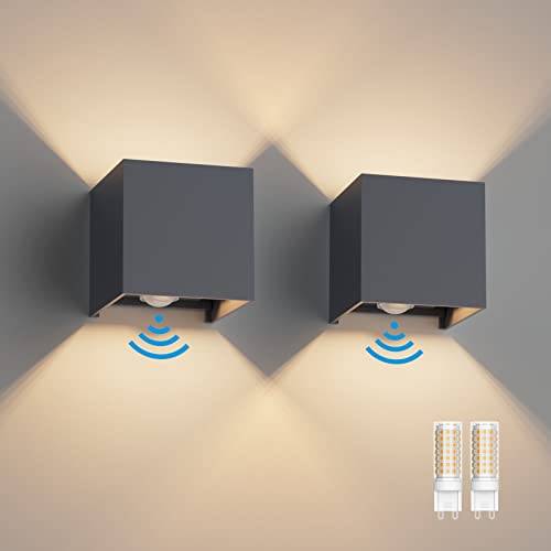 Klighten 2 Stück Aussenlampe mit Bewegungsmelder Warmweiß 3000K, Anthrazit
