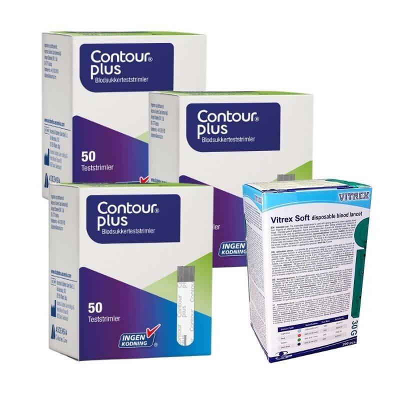Sampak: 3 x Contour Plus teststrimler & 1 x Vitrex Soft.