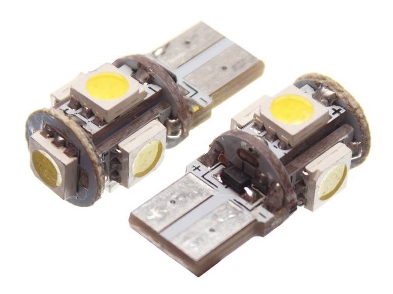 5xSMD LED Pære - 12V W3W/W5W - 2 Stk Varm Hvid