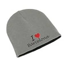 I Love Barcelona City Spanien unisex broderad dubbelskikts mössa vintermössa konst, Grå, one size