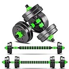 BCBIG Hantlar i set, vikter, justerbar hantelstång, hantelset, dumbbells, justerbar skivhantel, skivhantlar för män och kvinnor, styrketräning, grön, 10 kg (2 x 5 kg)