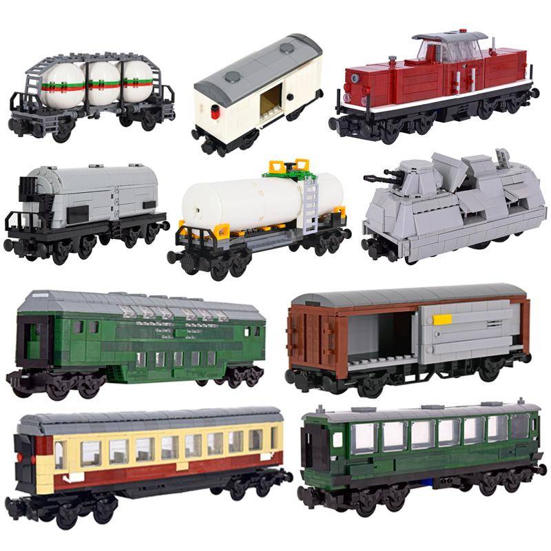 MOC City Kreativ Idé Tåg Rheingold Dubbeldäckare Transportfordon Vagn Byggklossar Barn DIY Tekniska Leksaker