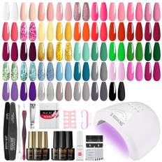 ROSALIND 45ST Gel Nails Starter Set Nagel Set Vit Svart Grå Rosa 48W UV LED lampa UV Nagellack Set