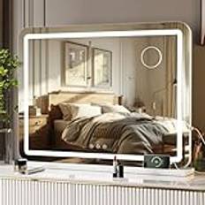 MAMIZO Sminkspegel med belysning,80x62cm,med USB och type-C, stor Hollywood-spegel,10 x förstoringsglas, 3 färgtemperaturer, väggspegel, bordsspegel, med pekskärmskontroll,kosmetisk spegel