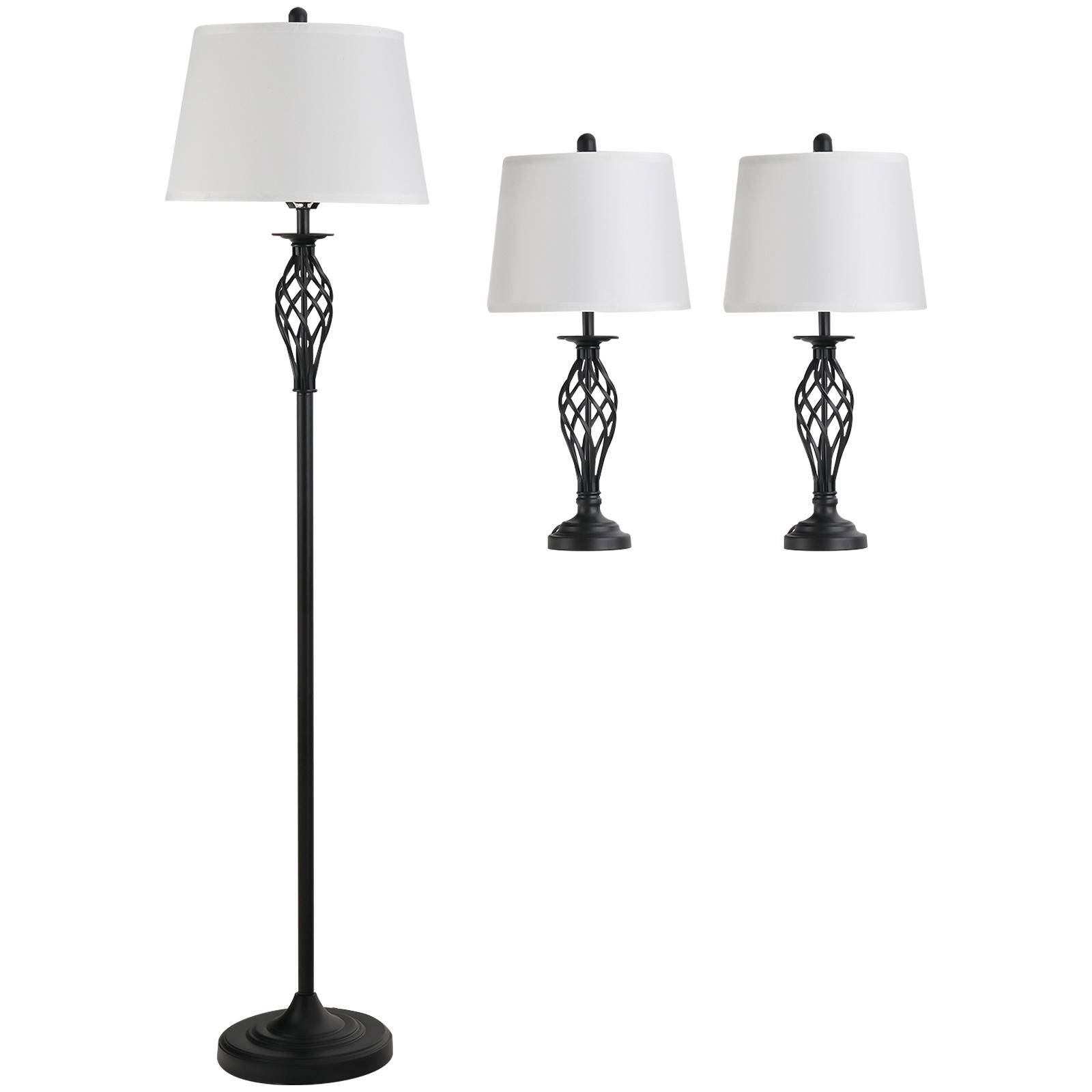 3-delat lampkit 2 bordslampor(diameter 38 x 158H cm) + 1 Golvlampa(diameter 30 x 62H cm) med fotbrytare läslampa för vardagsrum