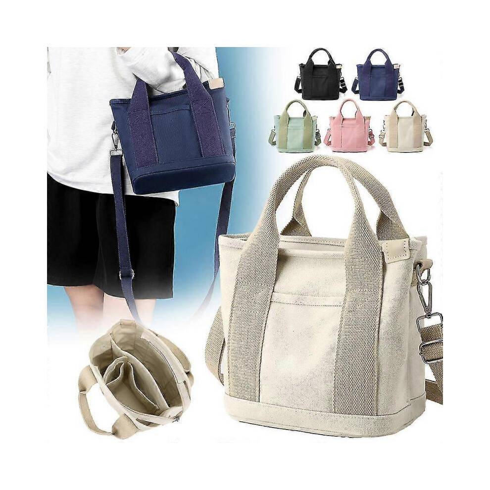 (Pink) Women Canvas Tote Bag Mini Small Handbag With Pockets Canvas Crossbody Bag Fashion Shoulder Bag