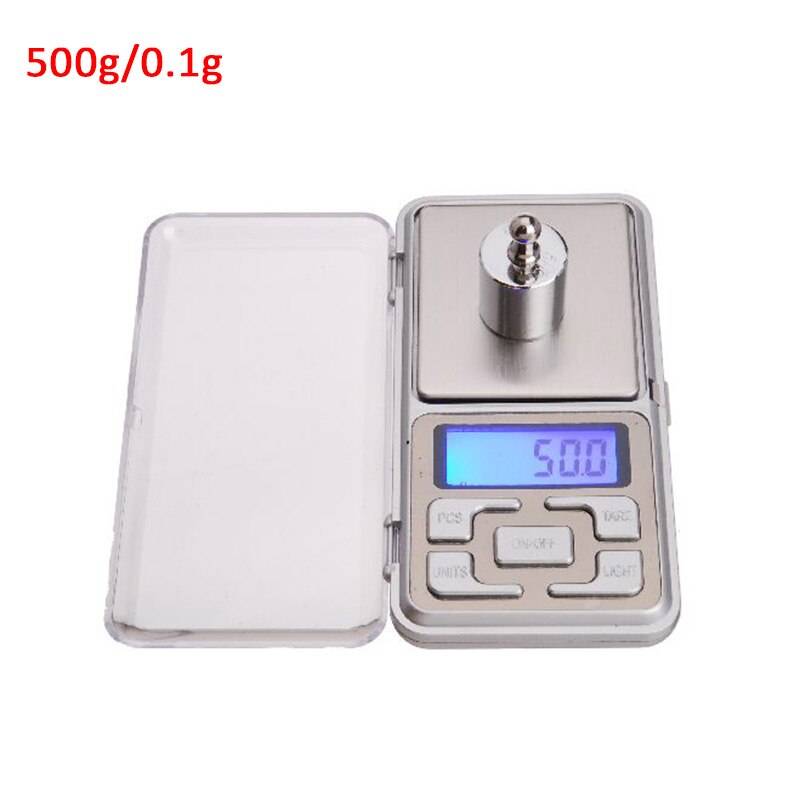 Elektronisk lcd-skärm skala mini ficka digital skala för smycken köksvåg ( 500g/100g/200g/300g/0.01 g) silikon / abs knappar - 500g-0.1 abs