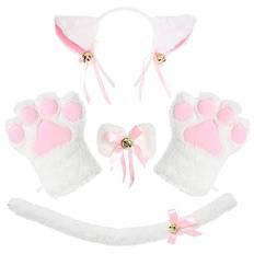 Petalum Katt, cosplay-set, kattöron, diadem, båge, halsband, svans/handskar, kattkostym, set för karneval, halloween, karneval