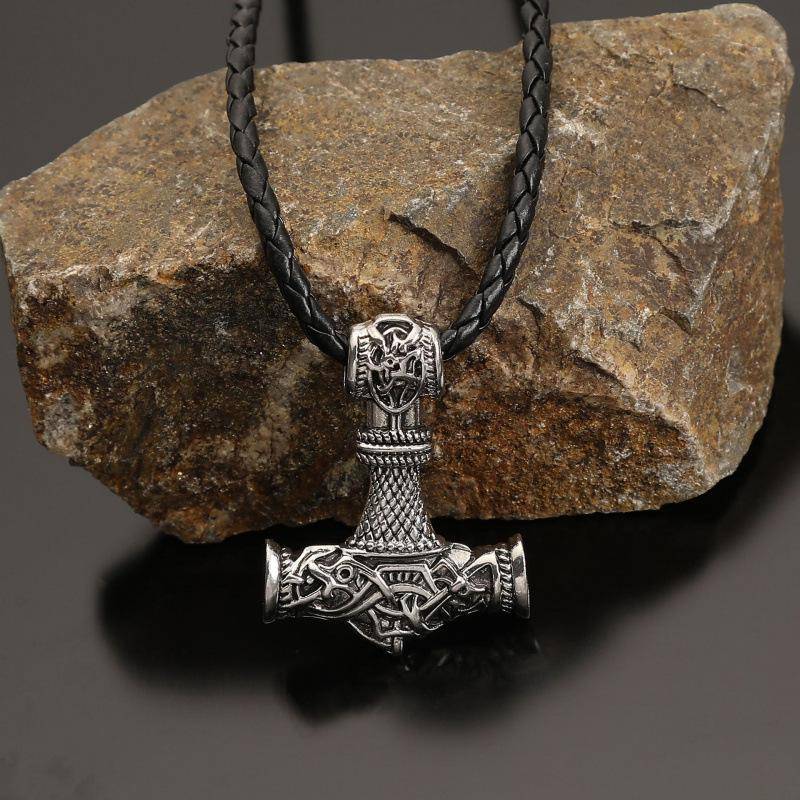 Viking Odin Amulett Halsband med Tors Hammare Hänge - Herrsmycken Accessoarer brown