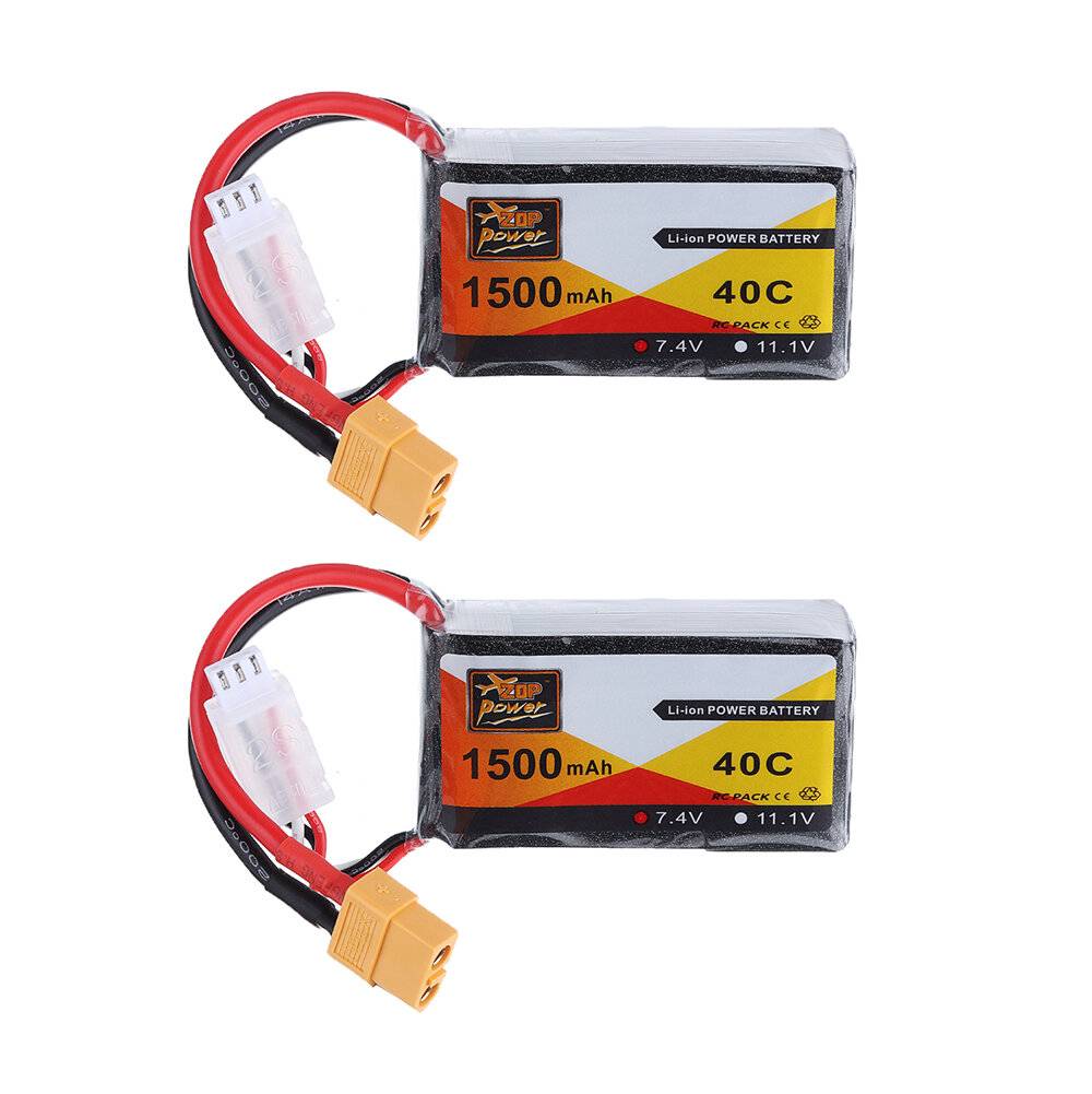2st ZOP Power 7,4V 1500mAh 40C 2S Lipo-batteri XT60-kontakt