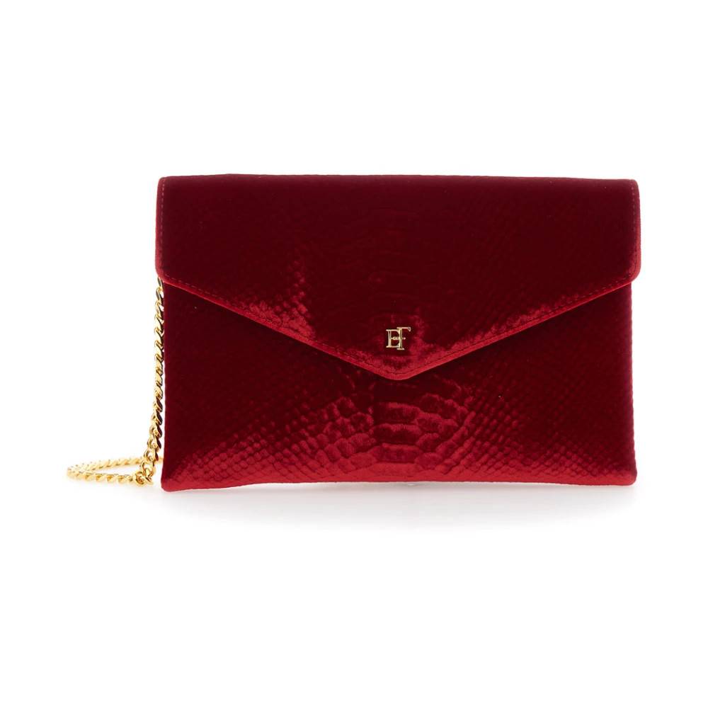 Elisabetta Franchi Fløjls Clutch med Kæderem - Tasker - Dame - Rød - ONE SIZE - Bomuld