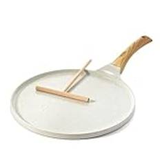 SENSARTE Non-stick pannkakspanna med spridare, 30 cm naturlig keramisk beläggning Dosa Pan Crepe Pan Platt stekpanna Tawa Griddle med Stay-Cool-handtag, induktionskompatibel, PFOA-fri (vit)