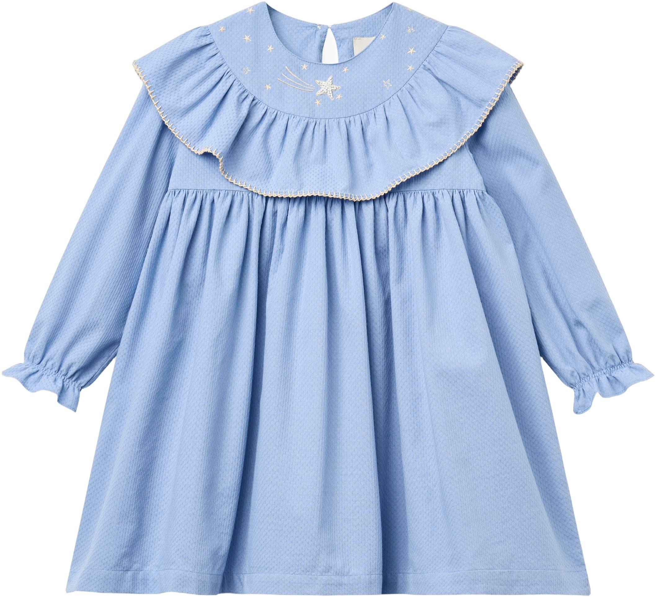 Copenhagen Colors Dress w. Frill & Star Embroidery Str 92 - Endless Blue Kjoler hos Magasin.