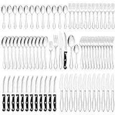 Bestickset, Joyfair 72-delat rostfritt stål bestickset med biffkniv, bestickset 12 personer med gaffel knivsked, elegant bestickset för familj/restaurang/bistro/fest, diskmaskinstålig