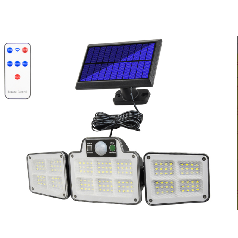 Solar Motion Sensor 3 Head Vägglampa för utomhusbruk med fjärrkontroll, Vattentät roterande splitkroppsbelysning för gar