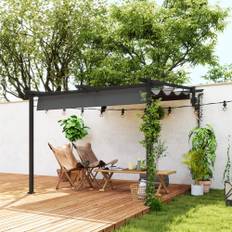 Terrassetagpergola ca. 3x3m terrassetag, havepavillon af aluminium, vægmonteret, havepavillon med justerbart tag, solbeskyttelse til terrasse og have, mørkegrå