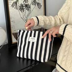 Striped Clutch Bag, Minimalist & Practical Multifunctionaltravel Essentials For Vacation Summer Holiday Back To School School Stuff Bag For School Tra - Black - one-size