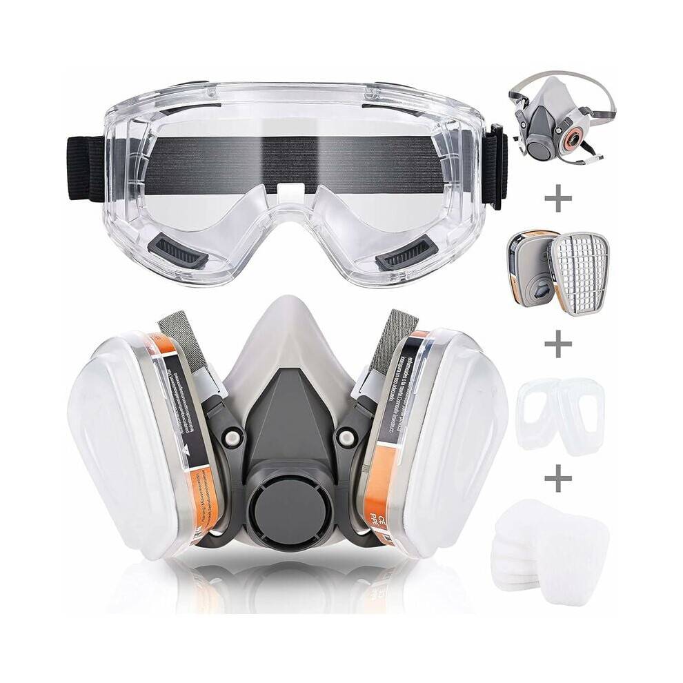 Gasmaske med sikkerhedsbriller, genanvendeligt halvt ansigtsdæksel, forseglet, behageligt bærende design til svejsning, træbearbejdning,
