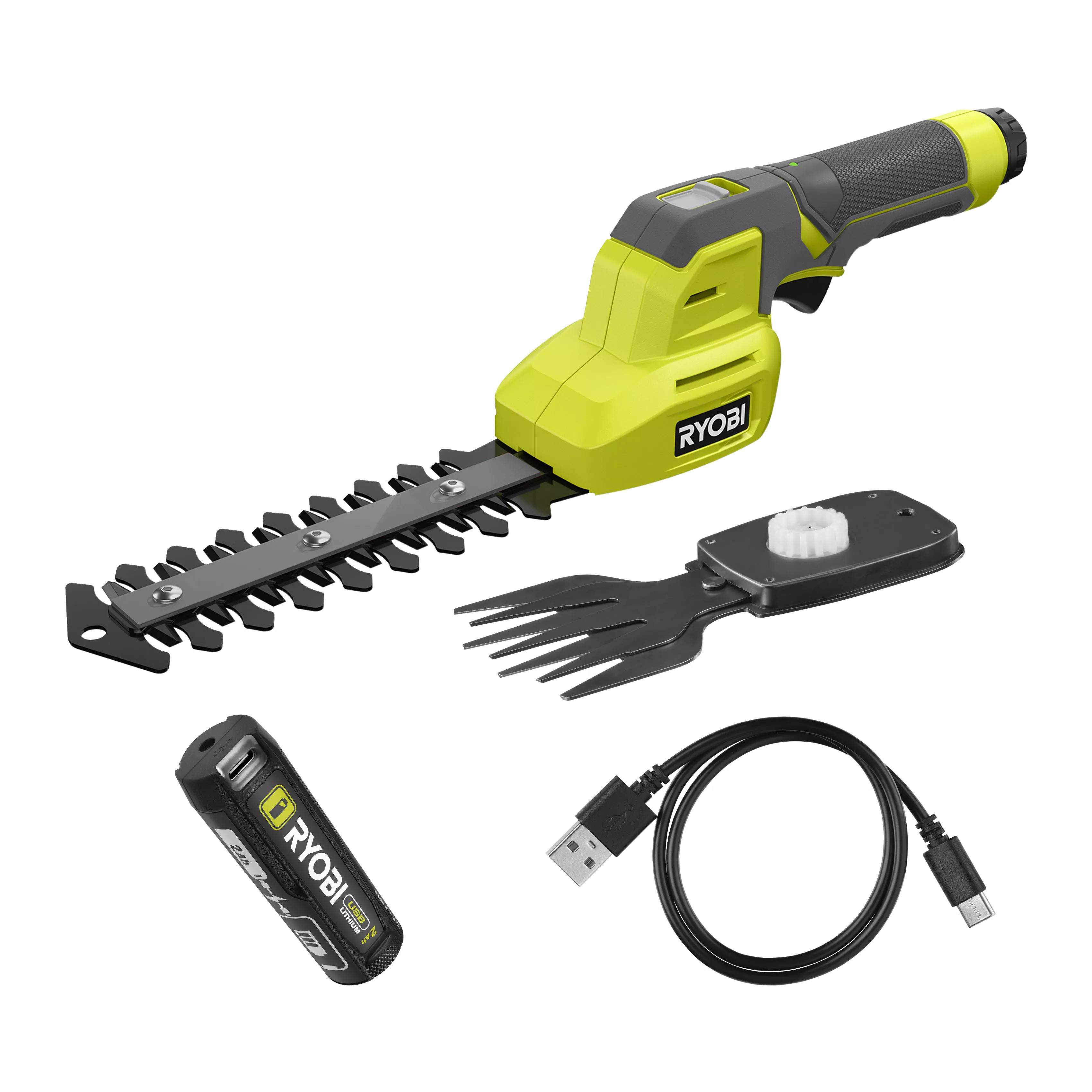 Ryobi Grässax och busktrimmer 4V USB, RY4CGSA-120, inkl 2,0 Ah batteri & laddkabel