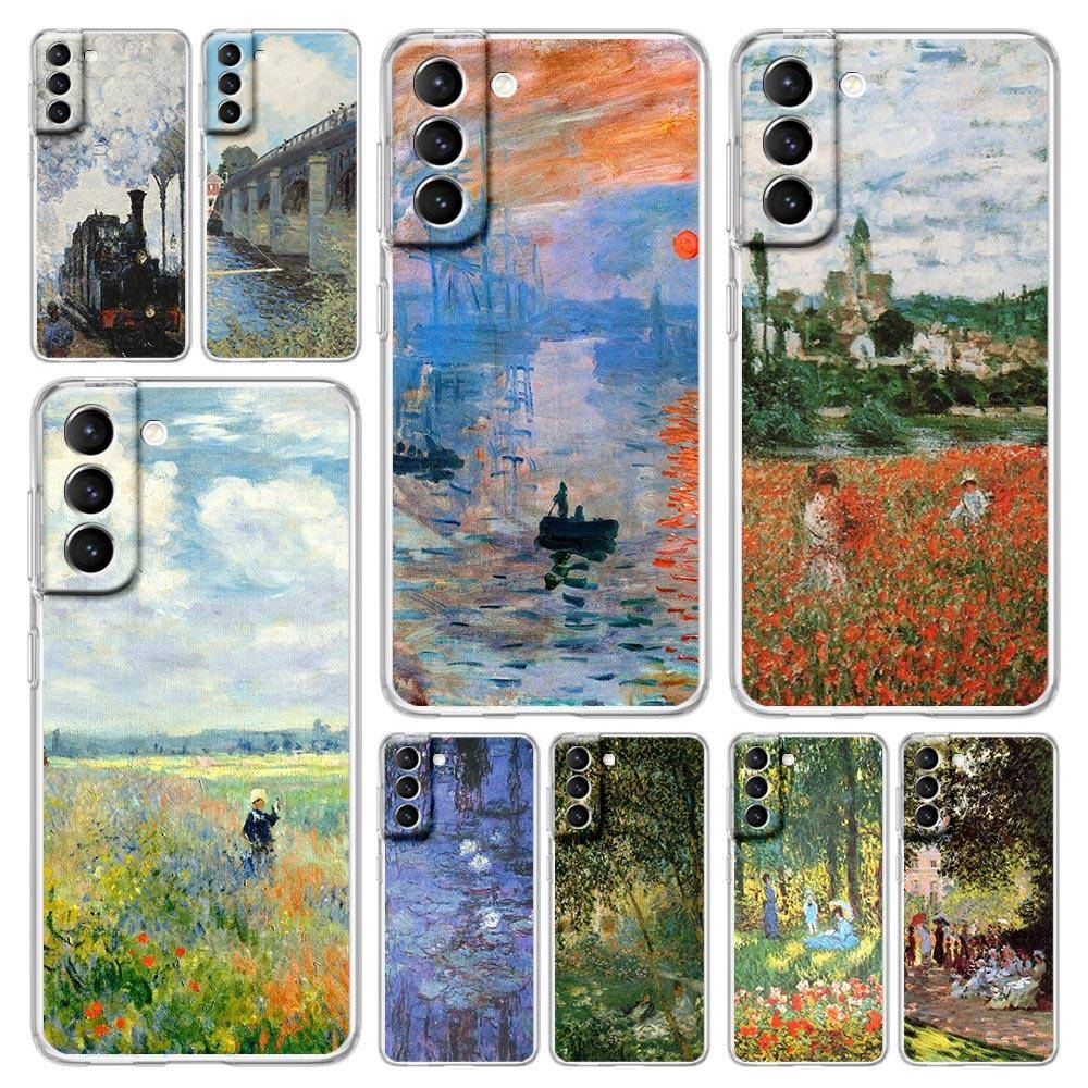 Claude Monet Impressionistisk Konst Telefonfodral För Samsung Galaxy S23 Ultra S22 5G S20 S21 FE 5G S10E S9 S8 S10 Plus Genomskinligt Fodral black