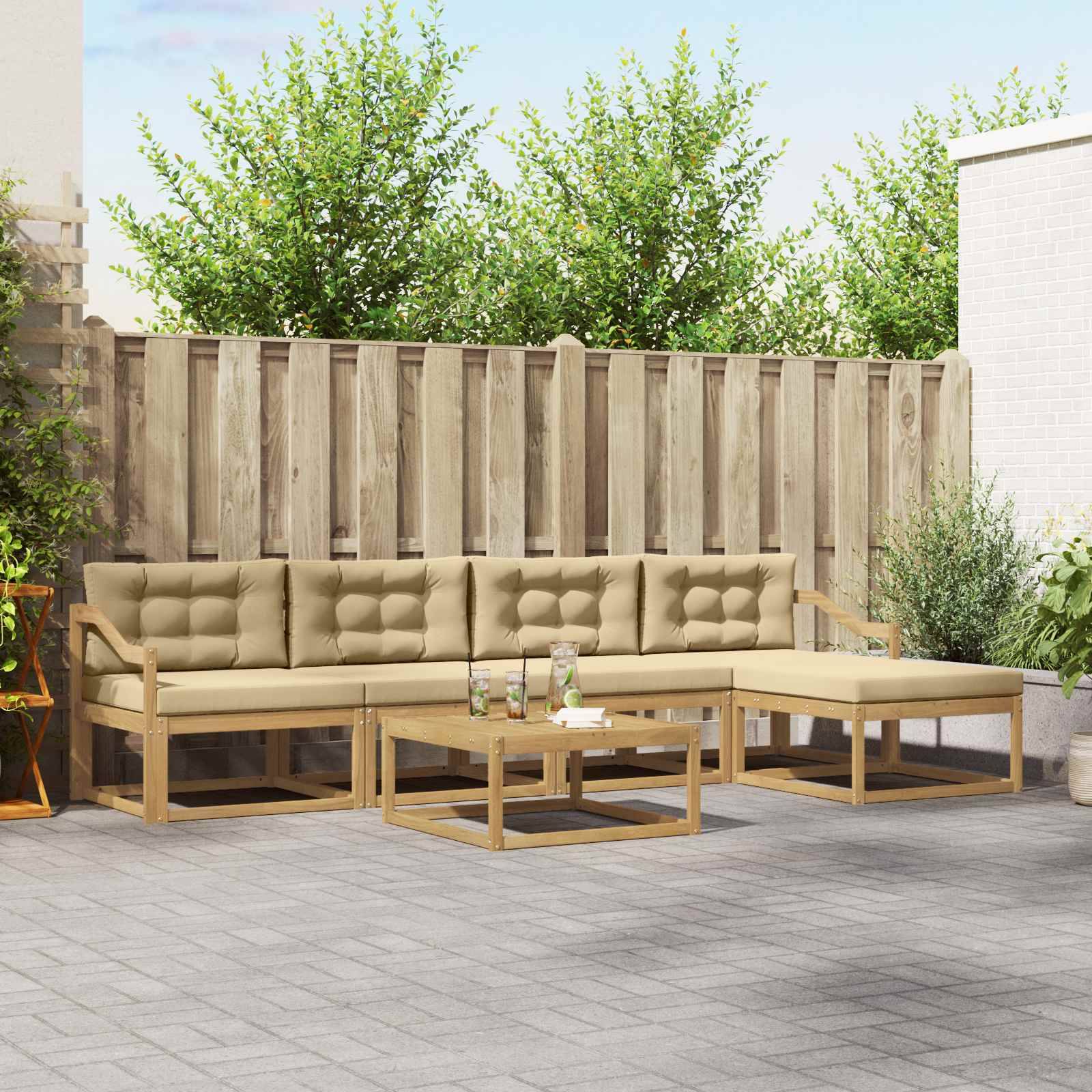vidaXL Udendørs sofagruppe 6 stk. Hvid og Beige Polyester