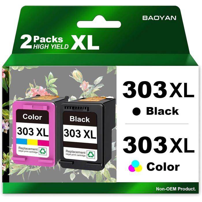 Cartouches d'encre - 303 XL Noir et Couleur - Compatible HP Envy Photo - Pack de 2 - Chip intelligent