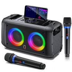 JYX Machine de Karaoke med 2 mikrofoner utan fil för vuxna barn, Système de Karaoke Portable Prend en Charge Les Fêtes à La Maison,au Camping,Support - Svart