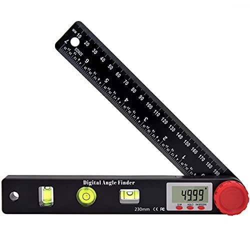 Digital vinkelsökare,Vodlbov 0~999°Digital gradskiva linjal Vattenpass Goniometer 230mm Elektronisk vinkelmätare Lutningsmätare med horisontell vertikal cirkelnivåbubbla, LCD-skärm mätverktyg