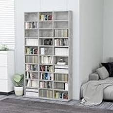 Tidyard CD-skåp betonggrått 102 x 16 x 177,5 cm tekniskt trä, CD-torn med öppna fack, DVD-förvaringsskåp, CD-hylla för vardagsrum, sovrum, kontor