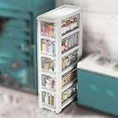 Slim Drawer Storage Cabinet, Narrow Plastic Storage Tower with Clear Drawers and Wheels, Rolling Organize Unit for Bathroom Bedroom Office Utility Room,W 25cm white,6 layer