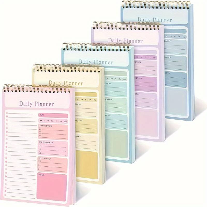 5pcs Pack A5 Daily Planner Notebook - Spiral Bound Undated/date-stamped Pages, Horizontal Ruled Pages Suitable For Work,, Gym & Journaling - Portable Calendar, Daily Schedule Planner
