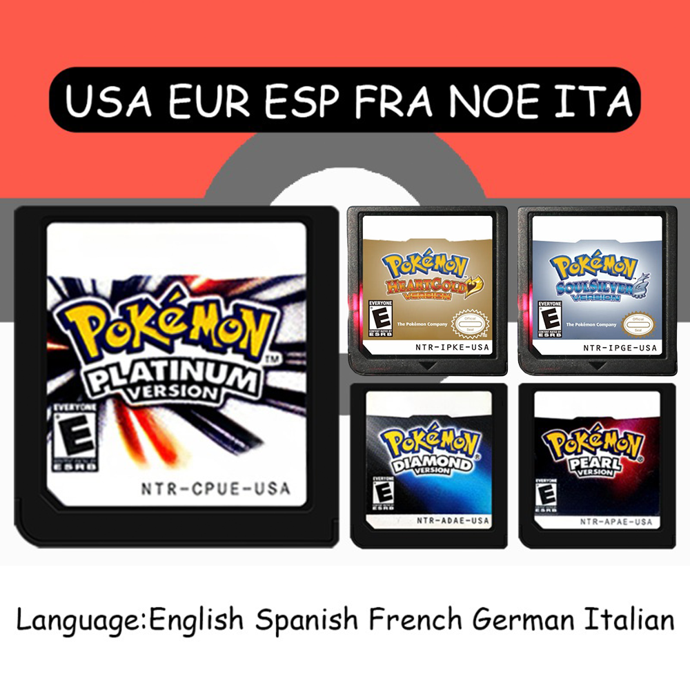 USA EUR FRA ITA NOE AUS ESP NDS Game Cartridge Pokemon Black White Platinum HeartGold SoulSilver for DS 2DS 3DS Console