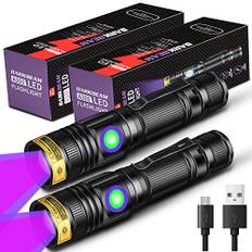 DARKBEAM UV ficklampa svart ljus uppladdningsbar, trä lampa svart ljus ficklampor ultraviolett LED-lampa 395 nm mini hand, i fickformat clip, sällskapsdjur urindetektorer, hartshärdning, 2-pack