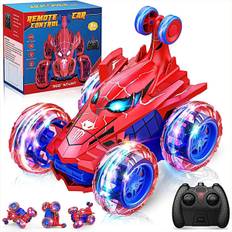 Spiderman Fjernstyret Bil RC Biler Legetøj, Genopladelig Stunt RC Bil med 360 Flips 4WD Hjul Lys