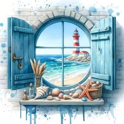 1st Seascape Lighthouse Pattern 5D Diamond Painting Kit - Unik diamantkonst, handdesignad DIY-diamantmålning korsstygnsmosaik, perfekt överraskningsko - Multifärgad (40*40,50*50,30*40,40*50,30*30,20*20,30*30-BK012,20*20-BK012-A,40*40-BK012-D)
